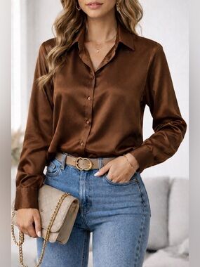 Banana Republic Bronze Satin Button-Down Blouse